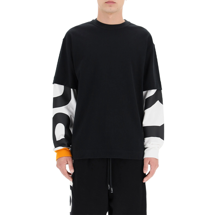 Shop Burberry 黑色長袖標誌印花層次設計T恤 80291391