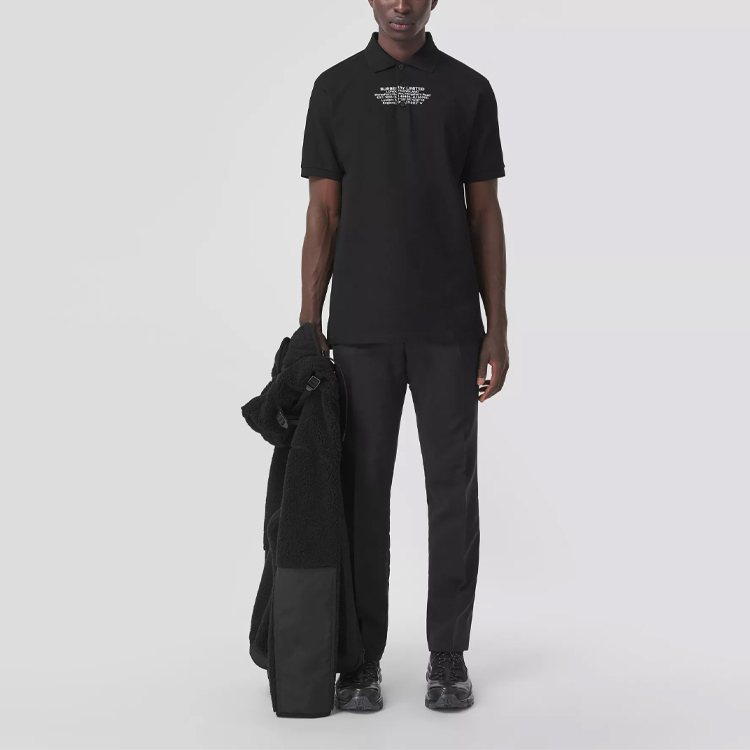 Details for Burberry Black Loose-Fit Polo Shirt with Letter Pattern Design. 80427501