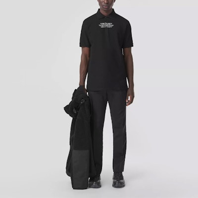 Burberry Black Loose-Fit Polo Shirt with Letter Pattern Design. 80427501 Details for Burberry Black Loose-Fit Polo Shirt with Letter Pattern Design. 80427501