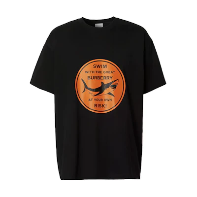 Burberry Black Loose-Fit Shark Print Cotton T-Shirt. 80406771