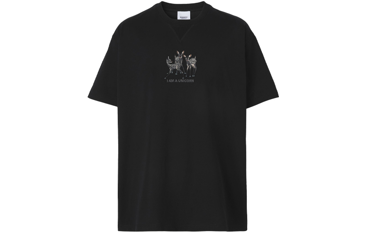 Burberry Black Loose-Fit T-Shirt with Embroidered Deer Design. 80426881 圖 2
