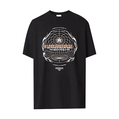 Burberry Black Loose-Fit T-Shirt with Logo and Spherical Print Design. 80482891