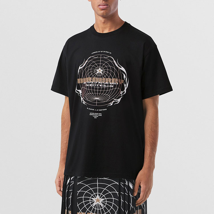 Burberry Black Loose-Fit T-Shirt with Logo and Spherical Print Design. 80482891 圖 4