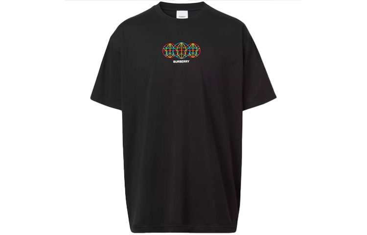 Burberry Black Loose Fit T-Shirt with Embroidered Sphere Design 80370851