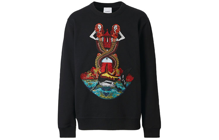 Order 버버리 블랙 머메이드 프린트 코튼 스웨트셔츠 80406981