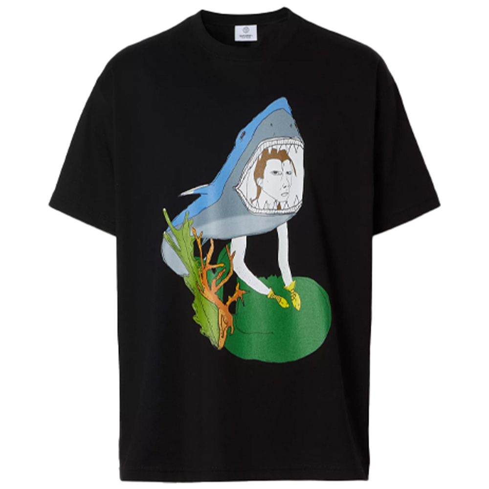 Burberry Black Ocean Sketch Cartoon Print Straight Cut T-Shirt 80406801