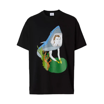 Burberry Black Ocean Sketch Cartoon Print Straight Cut T-Shirt 80406801