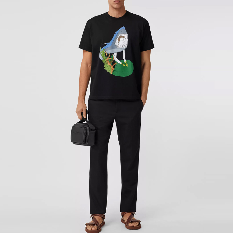 Burberry Black Ocean Sketch Cartoon Print Straight Cut T-Shirt 80406801 圖 3