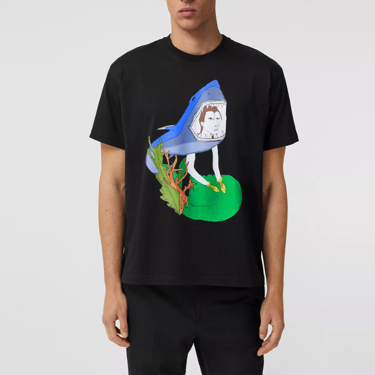 Burberry Black Ocean Sketch Cartoon Print Straight Cut T-Shirt 80406801 圖 5