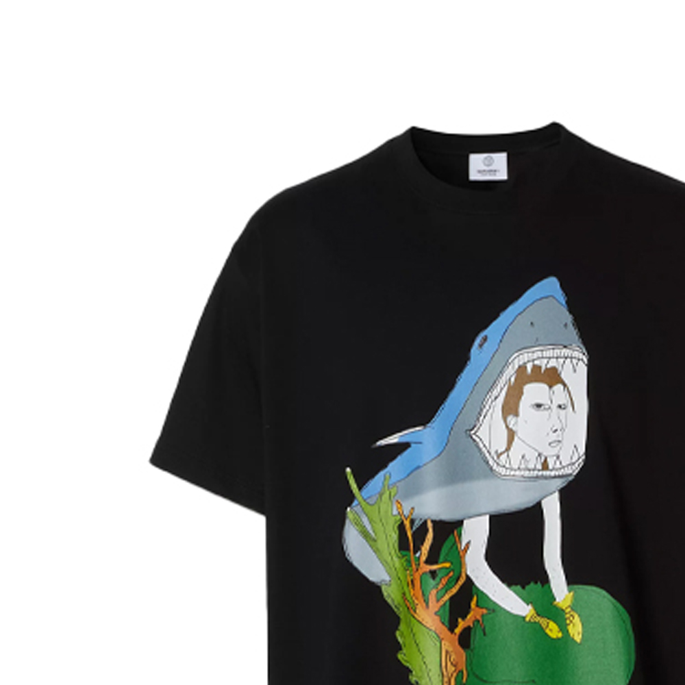 Burberry Black Ocean Sketch Cartoon Print Straight Cut T-Shirt 80406801 圖 7