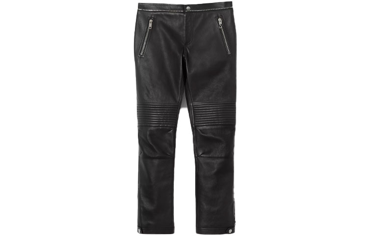 Burberry Black Patchwork Leather Moto Casual Pants. 80377051