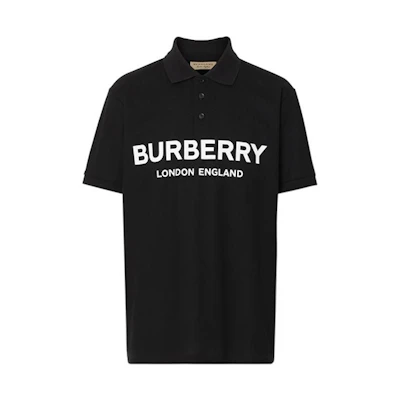 Burberry Black Polo Shirt with Letter Logo Print Short Sleeves 80094971