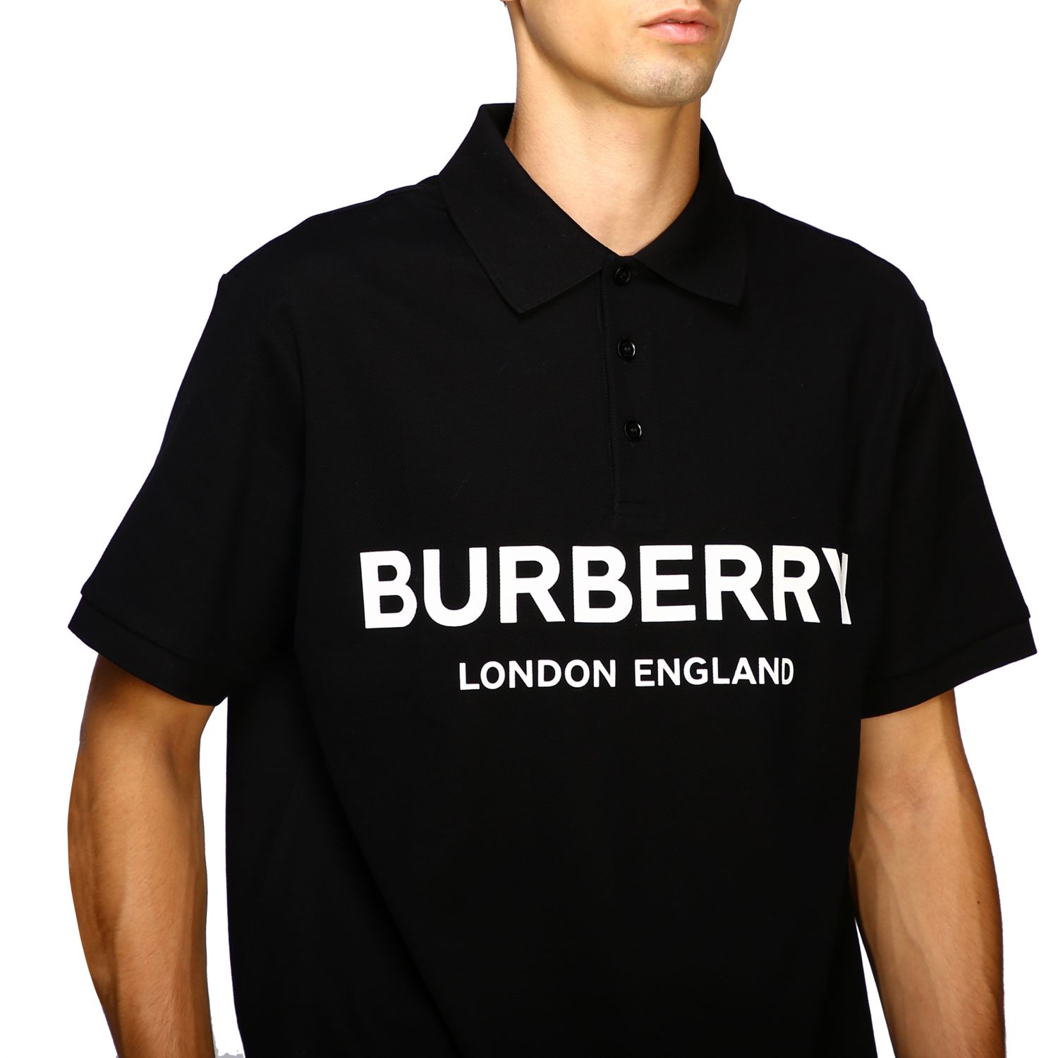 Details for Polo Negro Burberry con Logo de Letras y Mangas Cortas. 80094971