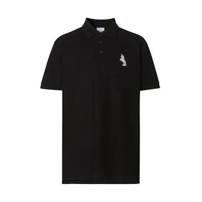 Burberry Black Polo Shirt with Logo Print and Unicorn Collar Design. 80298951