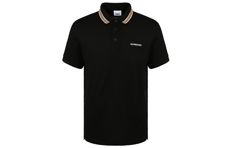 Burberry Black Polo Shirt with Striped Edge and Logo Embroidery 8007694 圖 2