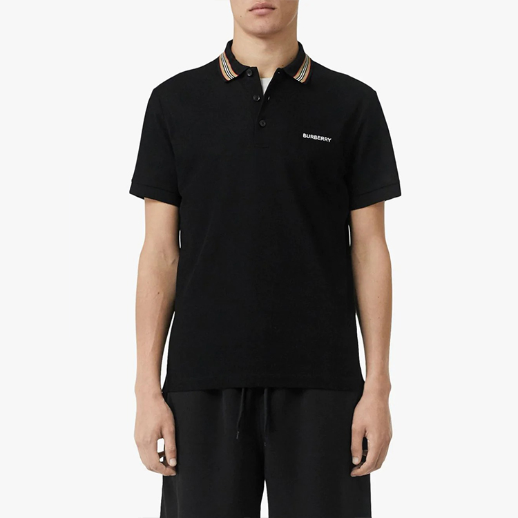 Burberry Black Polo Shirt with Striped Edge and Logo Embroidery 8007694 圖 4
