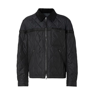 Burberry Black Quilted Cotton Jacket with Corduroy Collar and Zipper 80340771