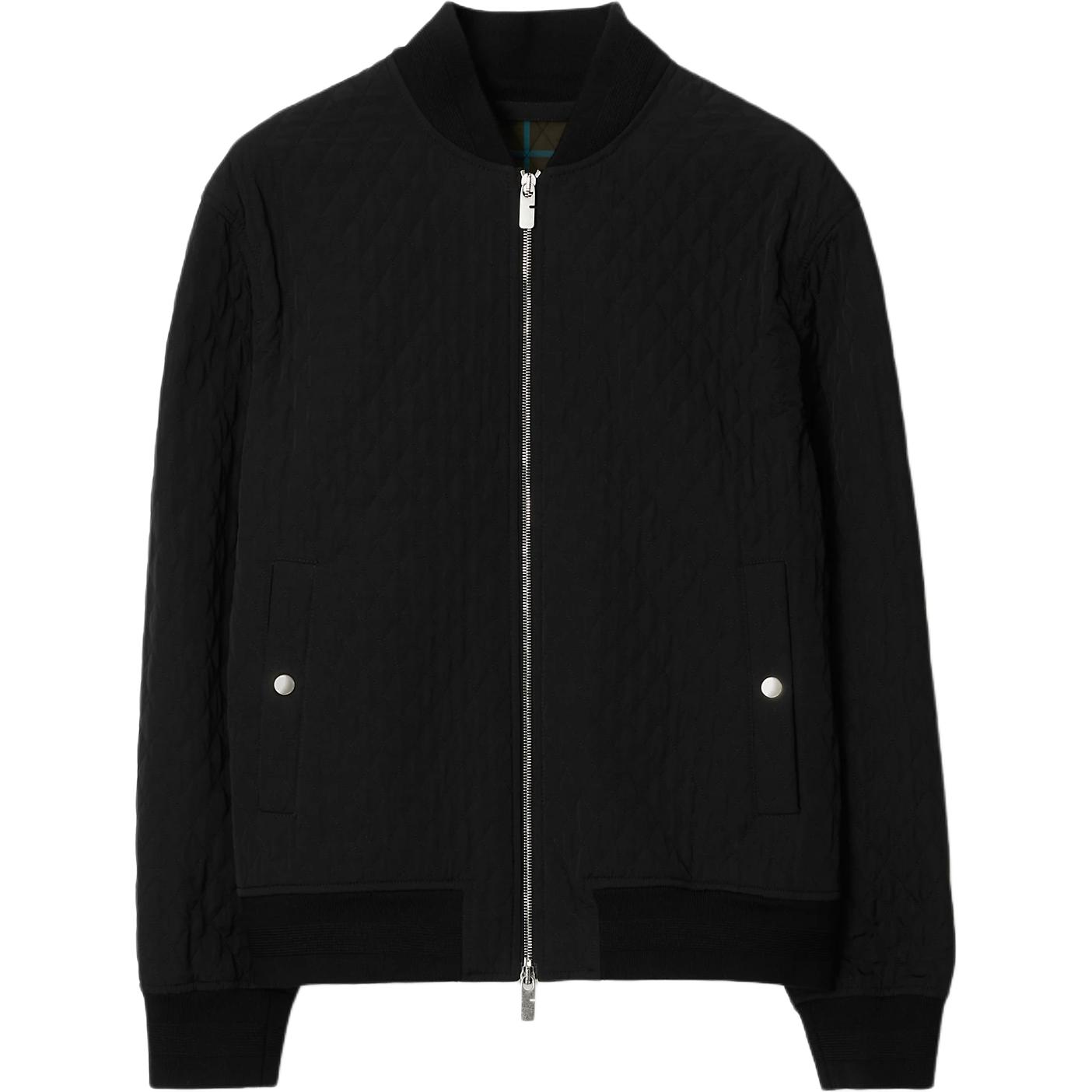 Burberry Black Quilted Nylon Bomber Jacket with Zipper and Baseball Collar 80938611