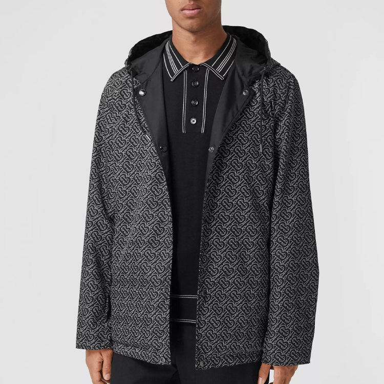 Sizing 버버리 블랙 리버시블 로고 프린트 후드 재킷 80296571