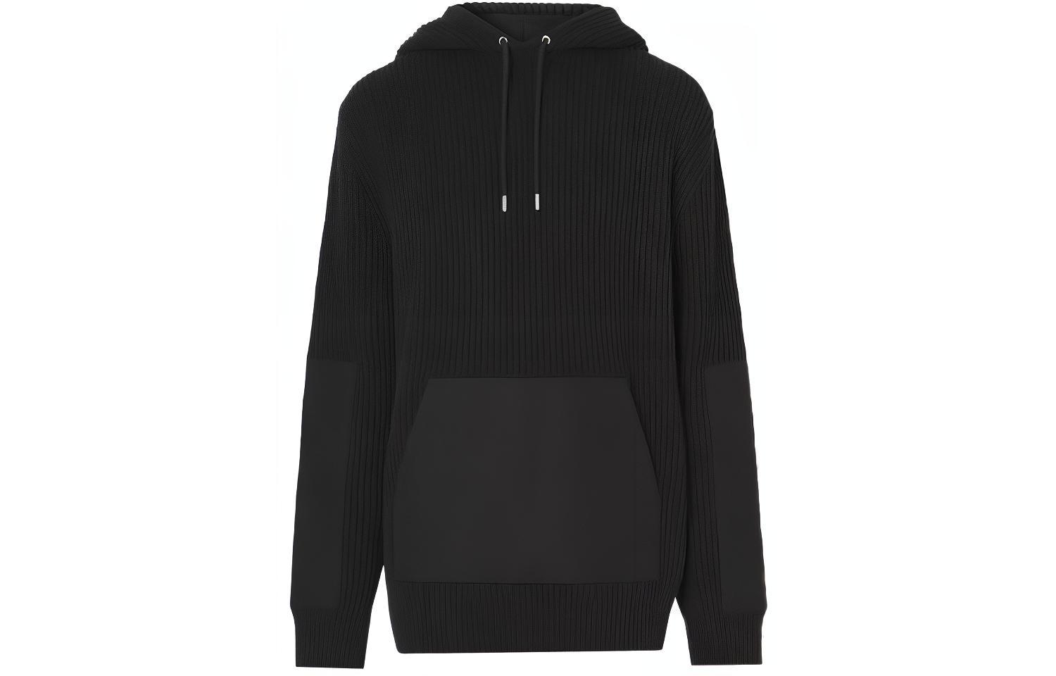 Burberry Black Ribbed Knit Cotton-Blend Panel Hoodie. 80488351