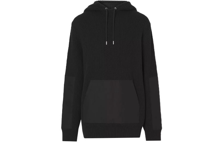 Burberry Black Ribbed Knit Cotton-Blend Panel Hoodie. 80488351 圖 2