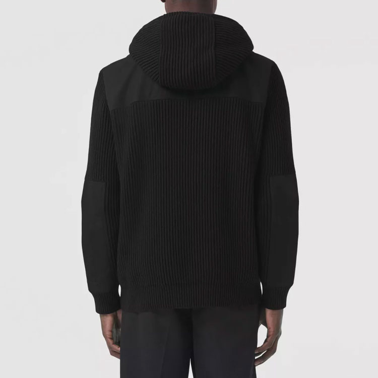 Burberry Black Ribbed Knit Cotton-Blend Panel Hoodie. 80488351 圖 4