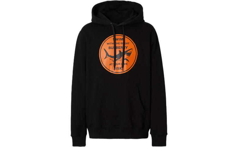 Burberry Black Shark Print Cotton Hoodie Long Sleeve. 80406721