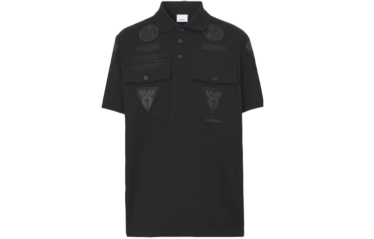 Burberry Black Short Sleeve Polo Shirt with Logo Patch. 80423151