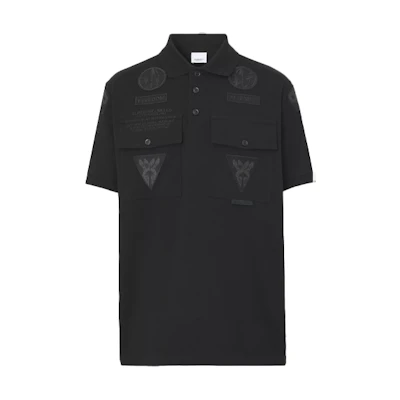 Burberry Black Short Sleeve Polo Shirt with Logo Patch. 80423151