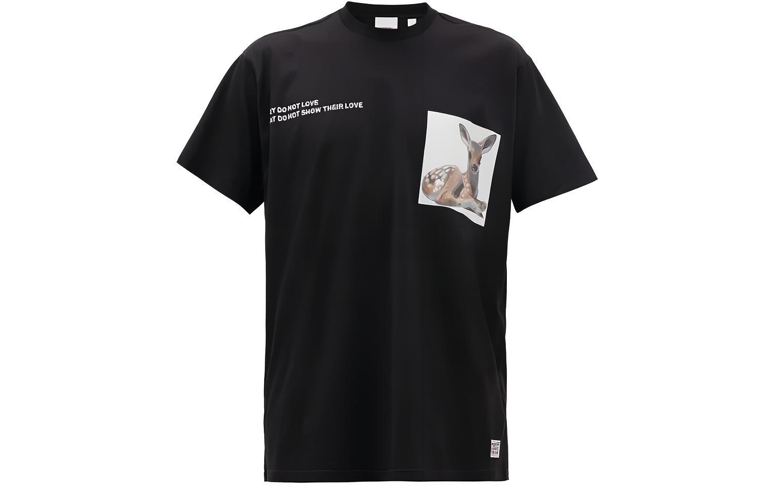 Burberry Black Short Sleeve T-Shirt with Deer Print 4558807-A1189