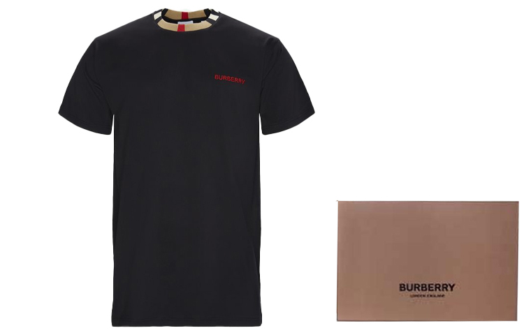 Purchase Burberry Kaos Hitam Lengan Pendek dengan Logo Bordir dan Kerah Motif Kotak 8007695-A1189
