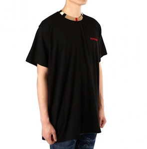 Burberry 黑色短袖T恤,刺繡Logo與經典格紋領口設計 8007695-A1189 Cheap Burberry 黑色短袖T恤,刺繡Logo與經典格紋領口設計 8007695-A1189