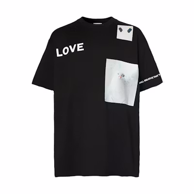 Burberry Black Short Sleeve T-Shirt with Montage Print 80309401