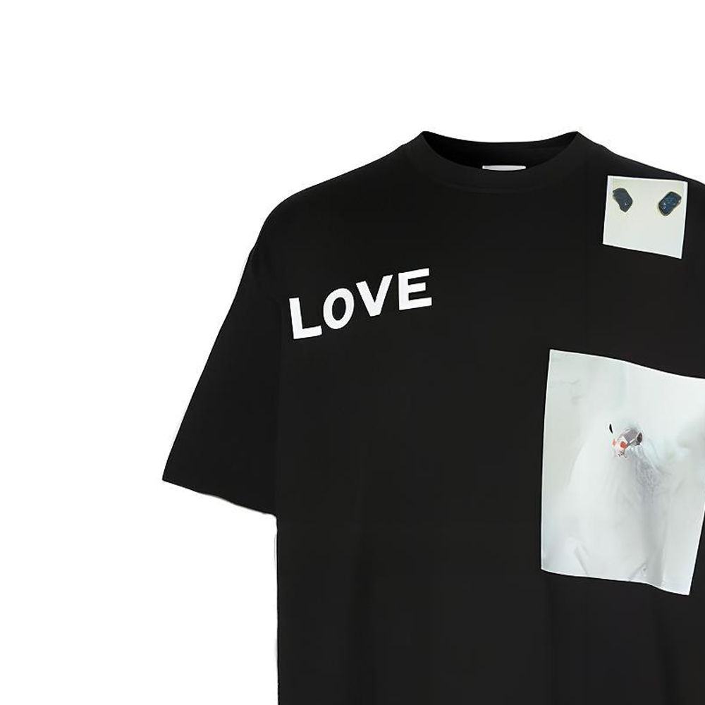 Shop 버버리 블랙 몽타주 프린트 반팔 티셔츠 80309401