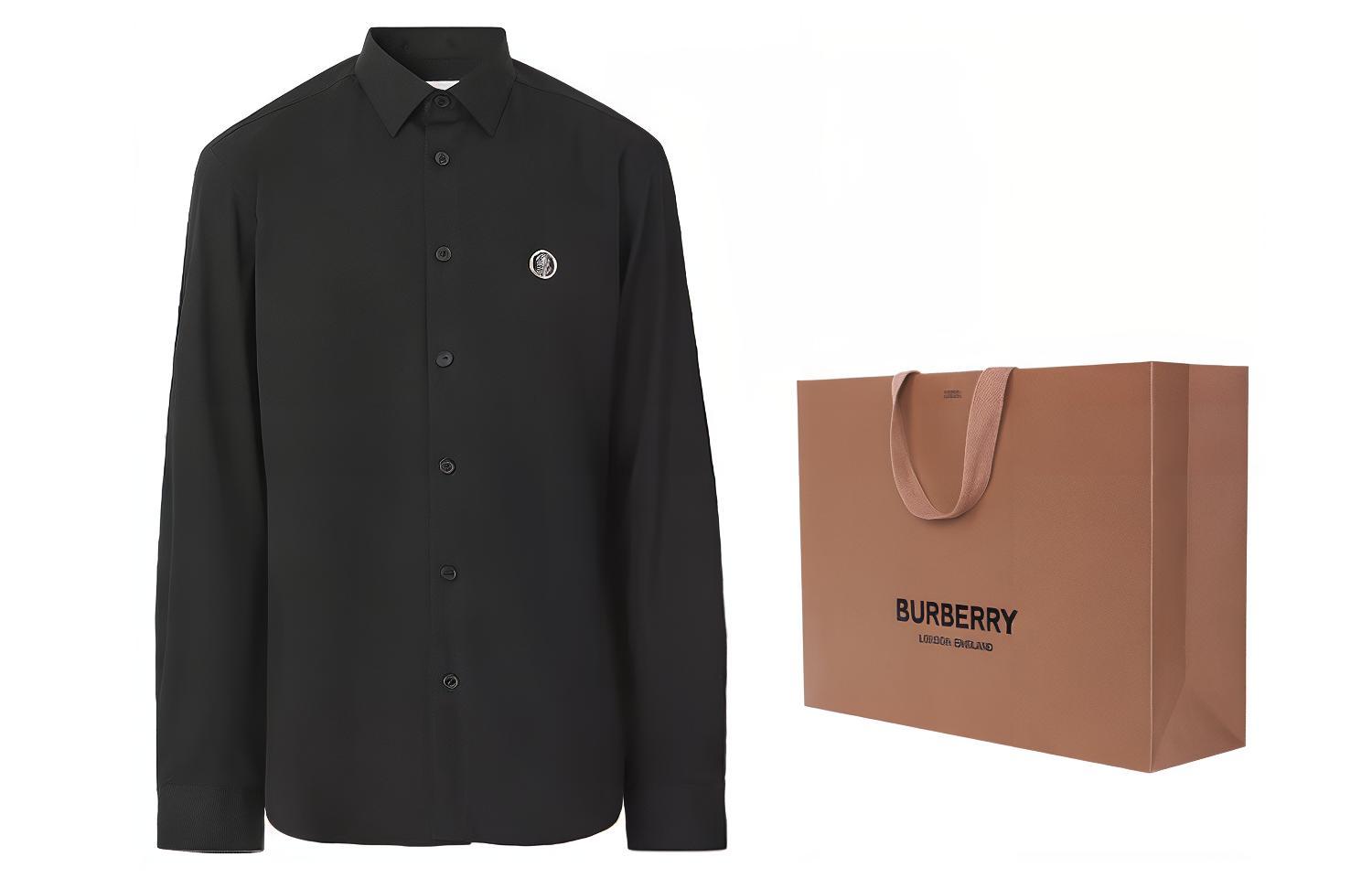 Order Burberry Kemeja Slim-Fit Lengan Panjang Hitam dengan Logo TB. 80428961