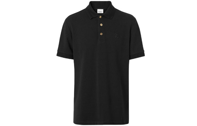 Burberry Black Solid Button Short Sleeve Polo Shirt for Men 80374351