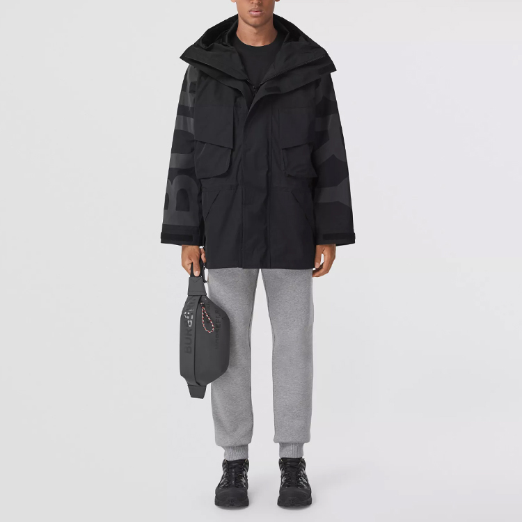 Burberry Black Solid Color Letter Logo Zip-Up Hoodie Jacket 80438571 圖 3