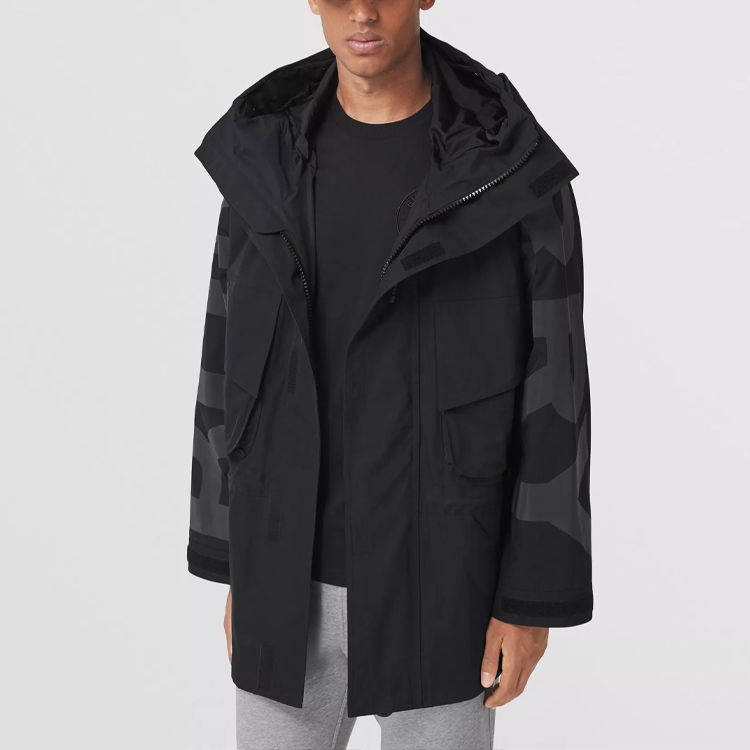 Burberry Black Solid Color Letter Logo Zip-Up Hoodie Jacket 80438571 圖 4