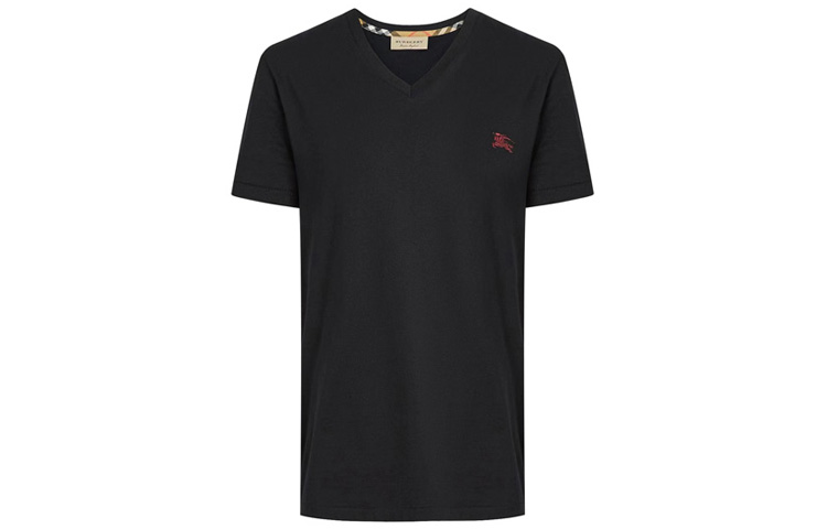 Burberry Black Solid Color V-Neck T-Shirt with Pony Print 80038321