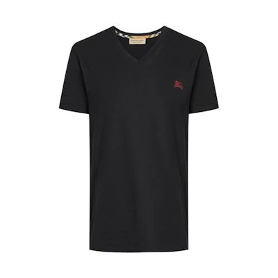 Burberry Black Solid Color V-Neck T-Shirt with Pony Print 80038321