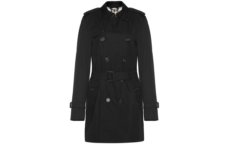 Burberry Black Solid Double-Breasted Mid-Length Trench Coat 39833381