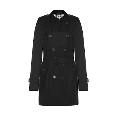 Burberry Black Solid Double-Breasted Mid-Length Trench Coat 39833381