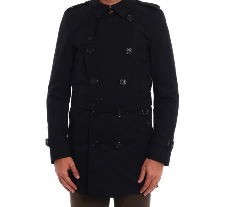 Purchase Burberry Hitam Mantel Trench Bersilang Berkembar Sederhana Panjang 39833381