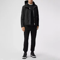 Shop Burberry Black Solid Logo Patch Casual Hoodie Jacket 8014363