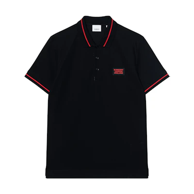 Burberry Black Striped Logo Patch Polo Shirt for Men 80259721