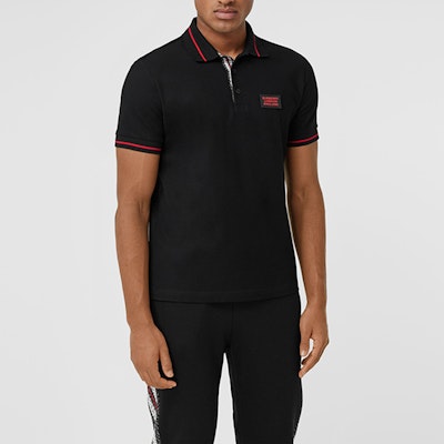 Burberry Kemeja Polo Lelaki Hitam Berjalur dengan Logo Patch. 80259721 Purchase Burberry Kemeja Polo Lelaki Hitam Berjalur dengan Logo Patch. 80259721