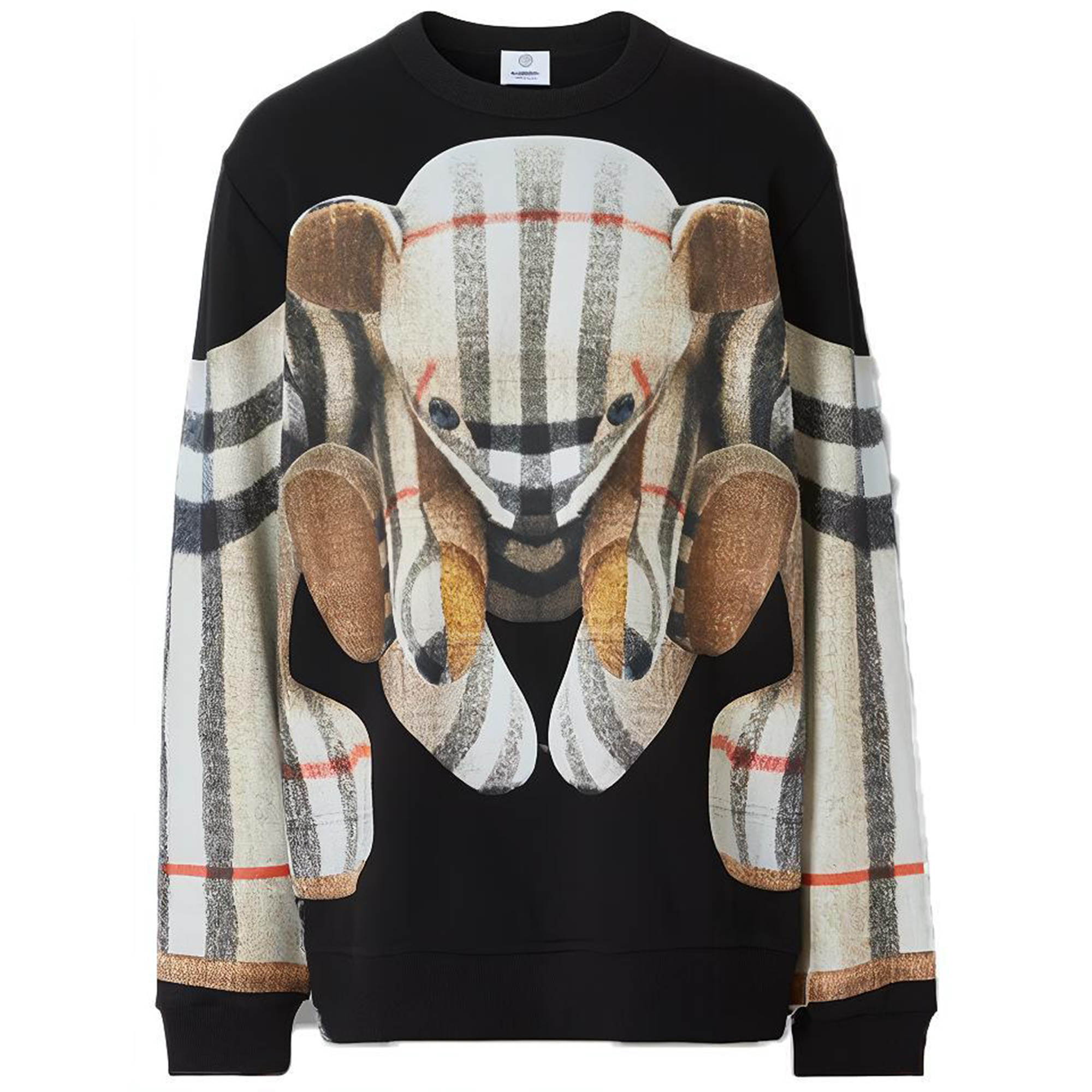 Burberry Black Teddy Bear Check Print Pullover Crewneck Sweatshirt 80495671