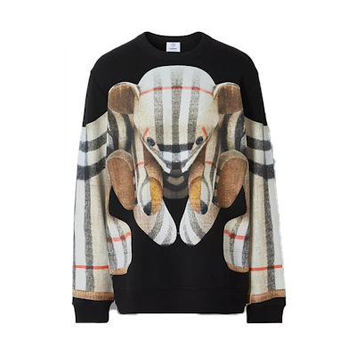 Burberry Black Teddy Bear Check Print Pullover Crewneck Sweatshirt 80495671