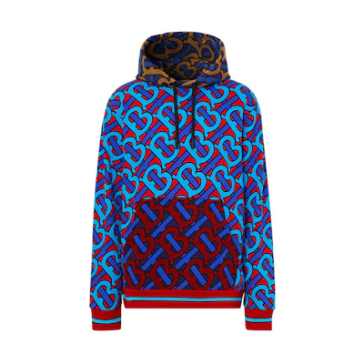 Burberry Blue Colorblock Letter Print Hoodie for Men 80295571