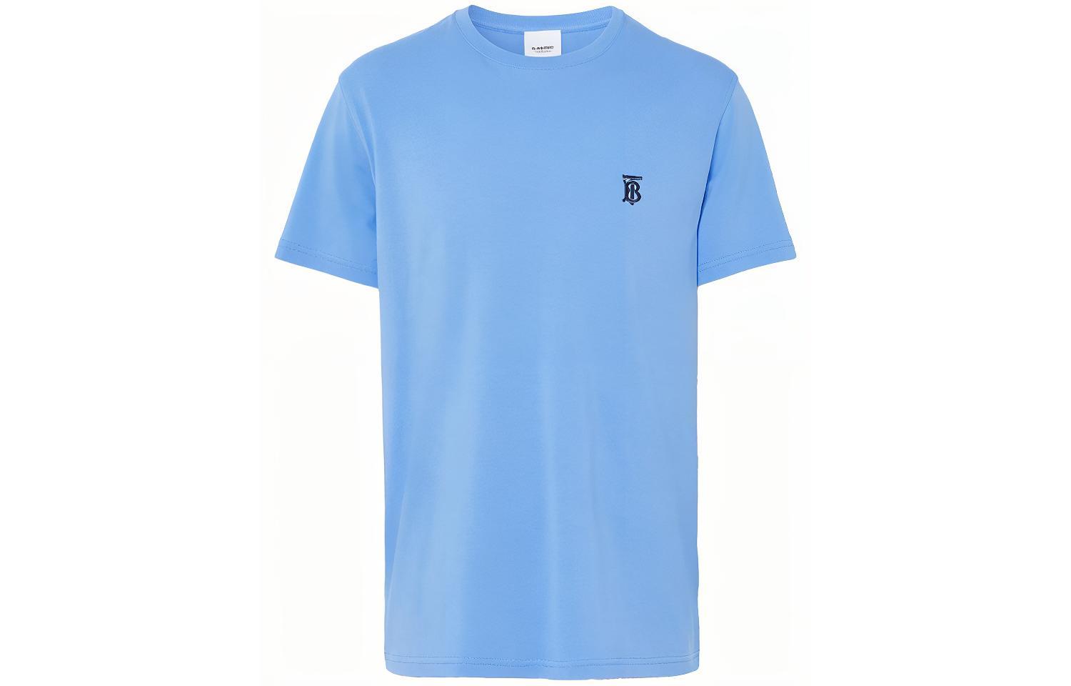 Burberry Blue Embroidered Letter Logo Crewneck Casual T-Shirt. 80400611